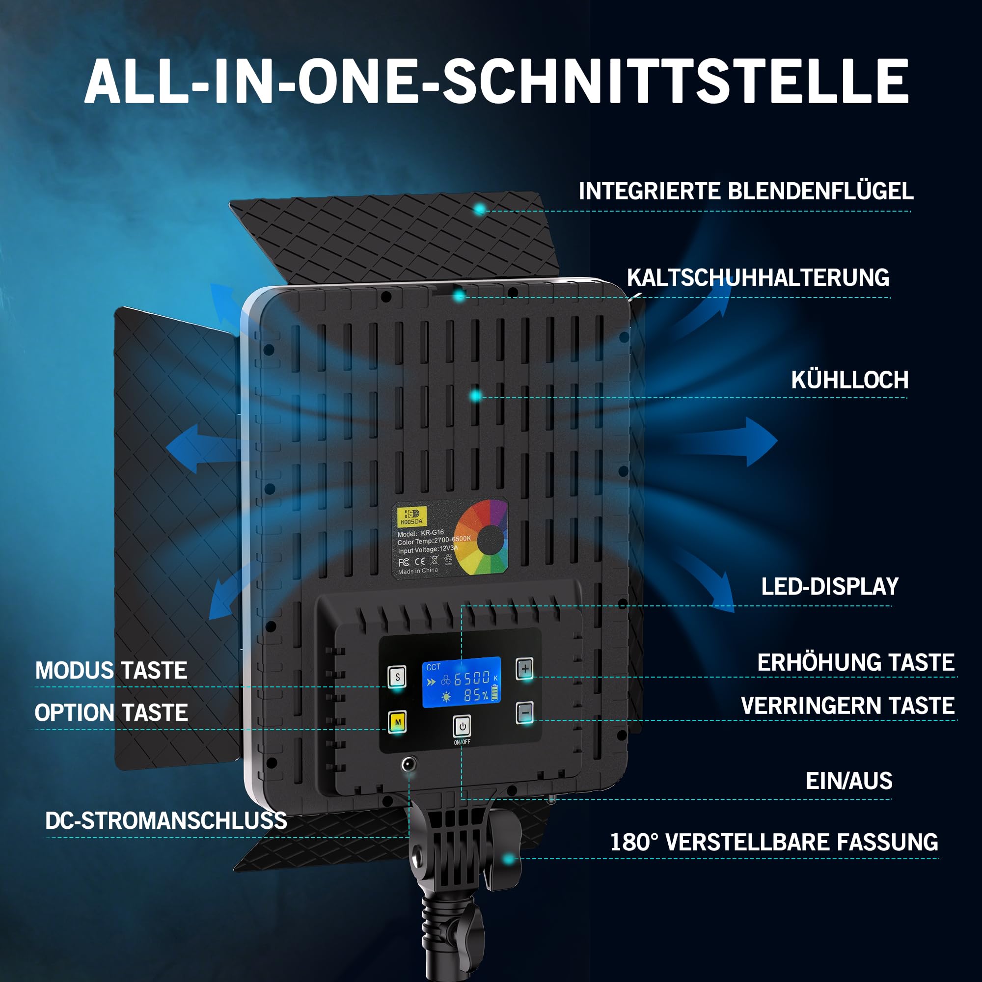 Niceveedi 15" RGB Videolicht, 2-Pack 40W LED Foto licht mit Fernbedienung und Handyhalterung, 2700K-6500K Studio Panel Licht mit RGB/CCT/HSI/Szenenmodus für YouTube/TikTok/Live-Streaming (1 Pack)