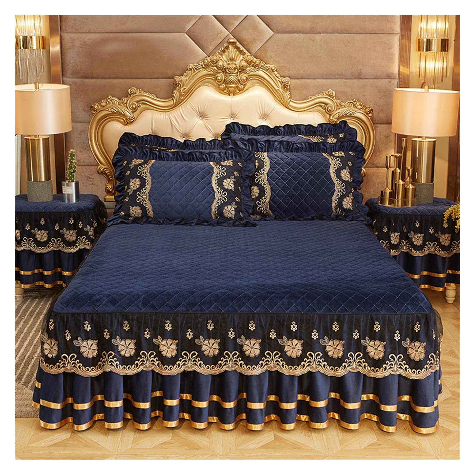Biancheria da letto di lusso Copriletti in stile europeo sul letto Gonna da letto in pizzo Federe Crystal King Queen Size Tessili for la casa 147 (Color : Blue, Size : 1 Pc skirt 150x200cm)