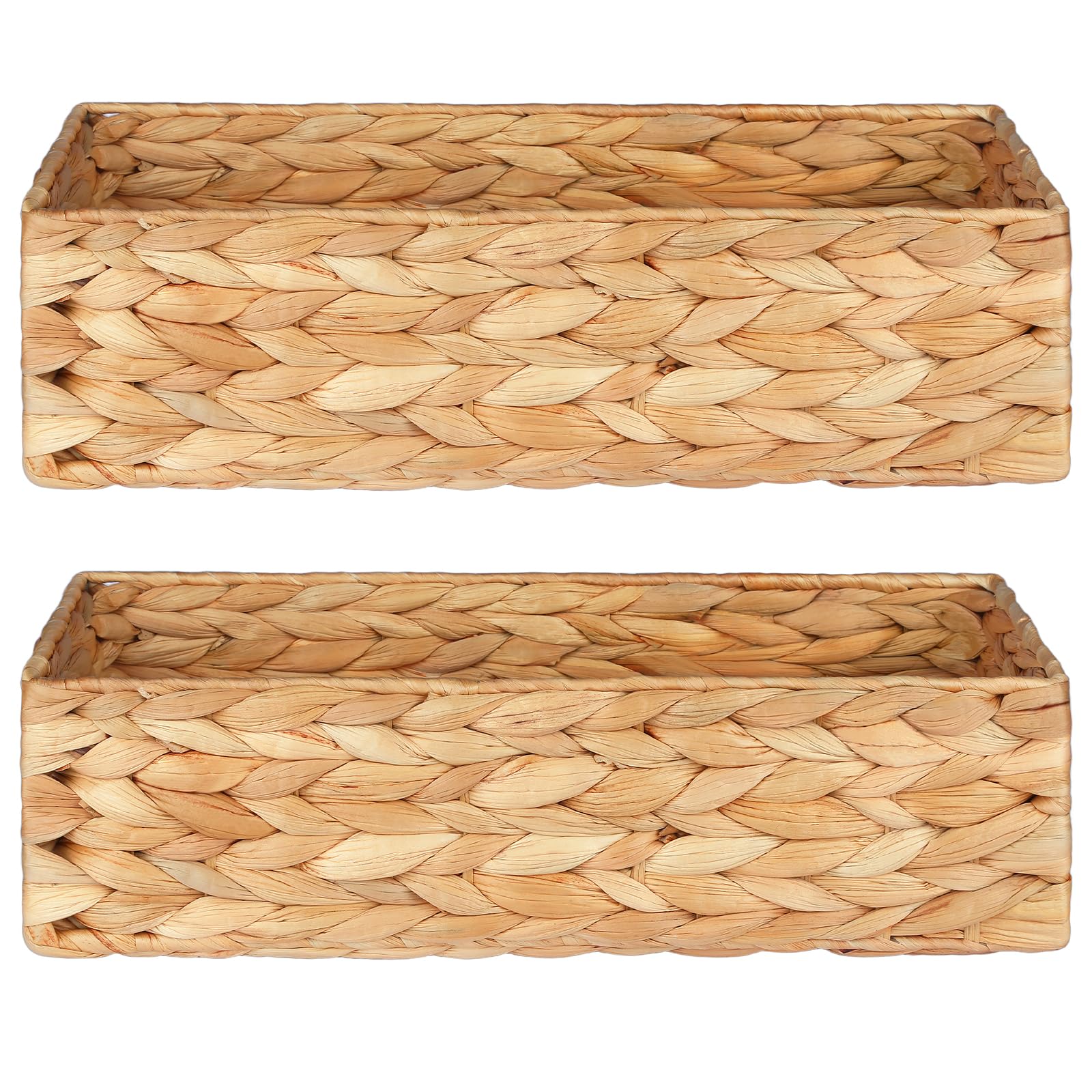 VILSSOVY 2Packs Toilet Paper Basket, Handwoven Toilet Tank Basket, Water Hyacinth Bathroom Baskets for Toilet Paper, Small Wicker Baskets for Bathroom, Laundry or Home(15.7