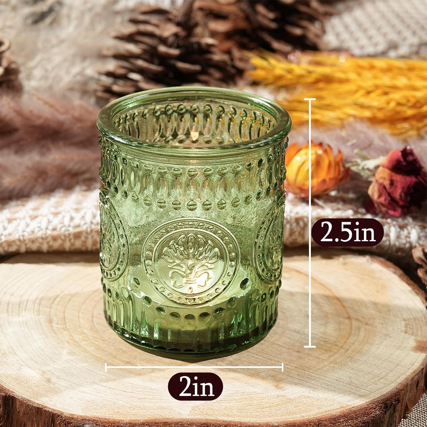 30pcs Votive Candle Holders for Christmas Decor, 2x2.5iInch Glass Tea Light Candle Holders for Winter Table, Green Votives for Wedding, Christmas, Party Decor & Gift-Giving​