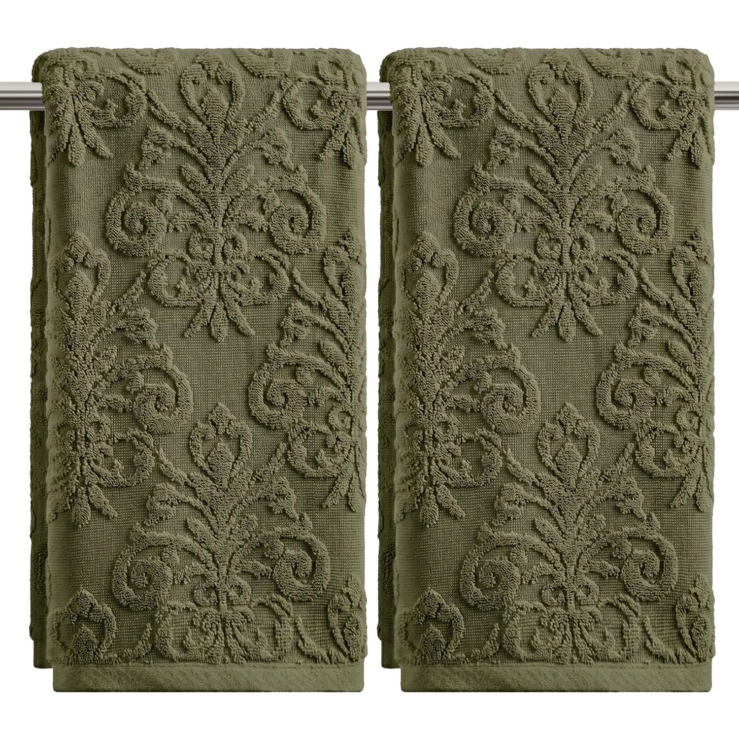 Artoid Mode 2PCS Olive Green 3D Floral Hand Towels for Bathroom 35x75 cm