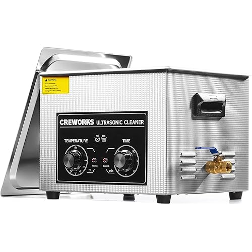 CREWORKS 15L Ultrasonic Cleaner with Knob, Total 760W Professional Industrial Auto Cleaning Machine for Carburetor Repairing Tools Parts Instrument, 40kHz Digital Sonic Cavitation Cleaner with Heater