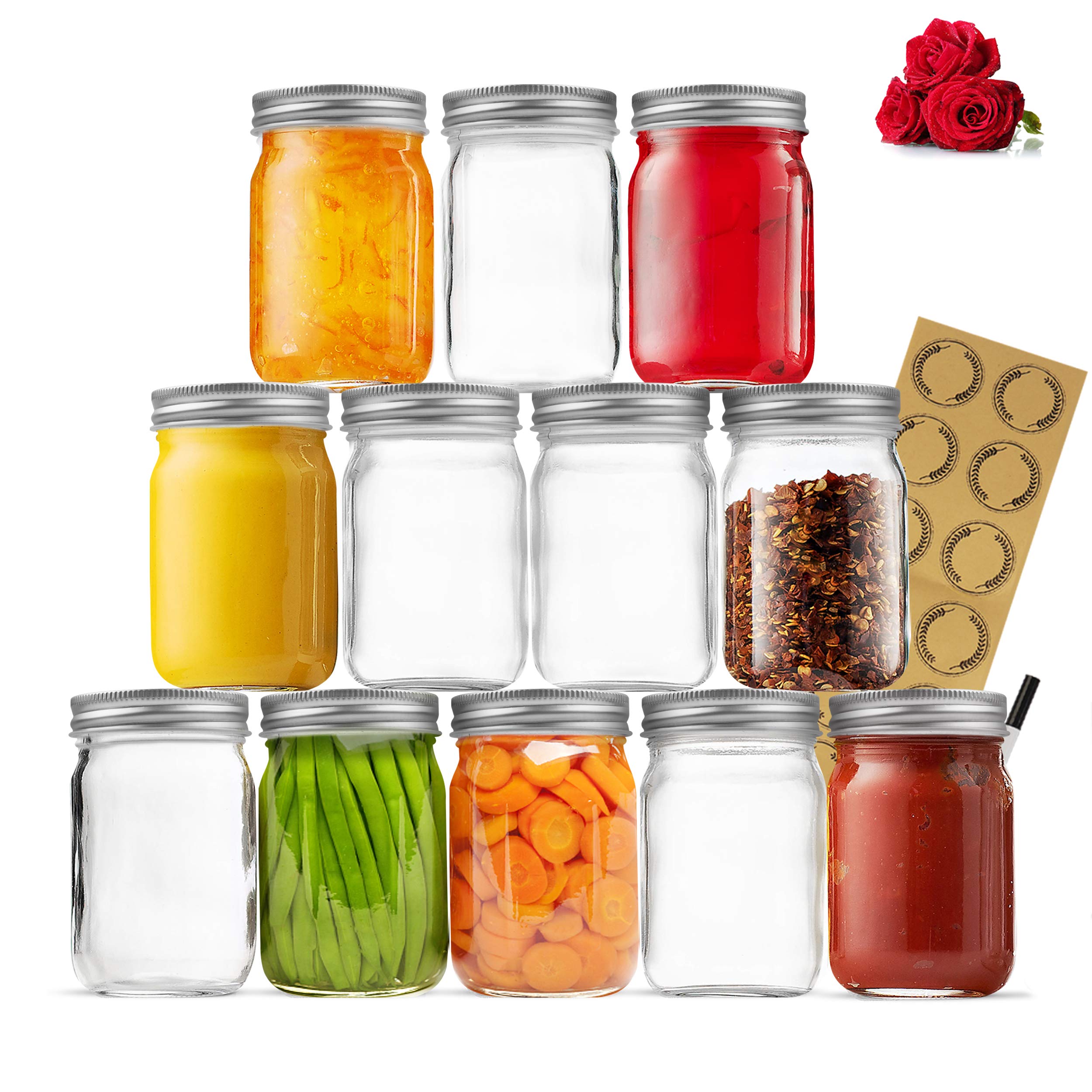 Buy Glass Regular Mouth Mason Jars, LovoIn 12 Ounce Glass Jars with