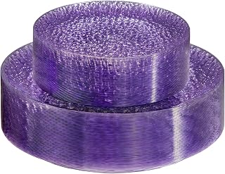 Rubtlamp 60PCS Purple Plastic Plates, Purple Disposable Party Plates, Heavy Duty Plastic With Hammered, Fancy Disposable Platos Include 30 Dinner Plate, 30 Cake Plate For Parties Wedding