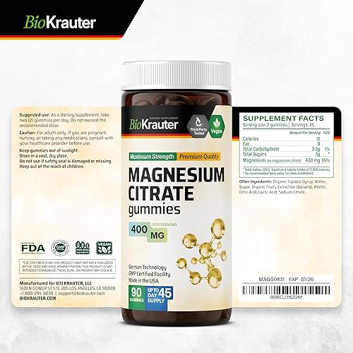 Miniatura 8 de Gomitas de citrato de magnesio  Apoyo natural para la respuesta muscular, ósea y al estrés saludable  Suplemento de magnesio masticable  Magnesio