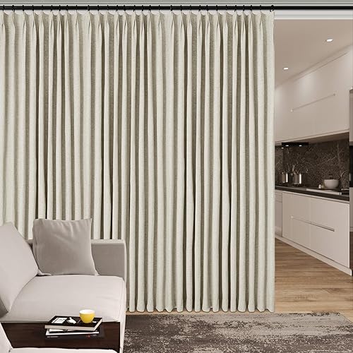 Fcosie Cortinas texturizadas de lino 100% opacas para dormitorio, cortinas plisadas para sistema de oruga, cortinas portátiles para puerta corrediza