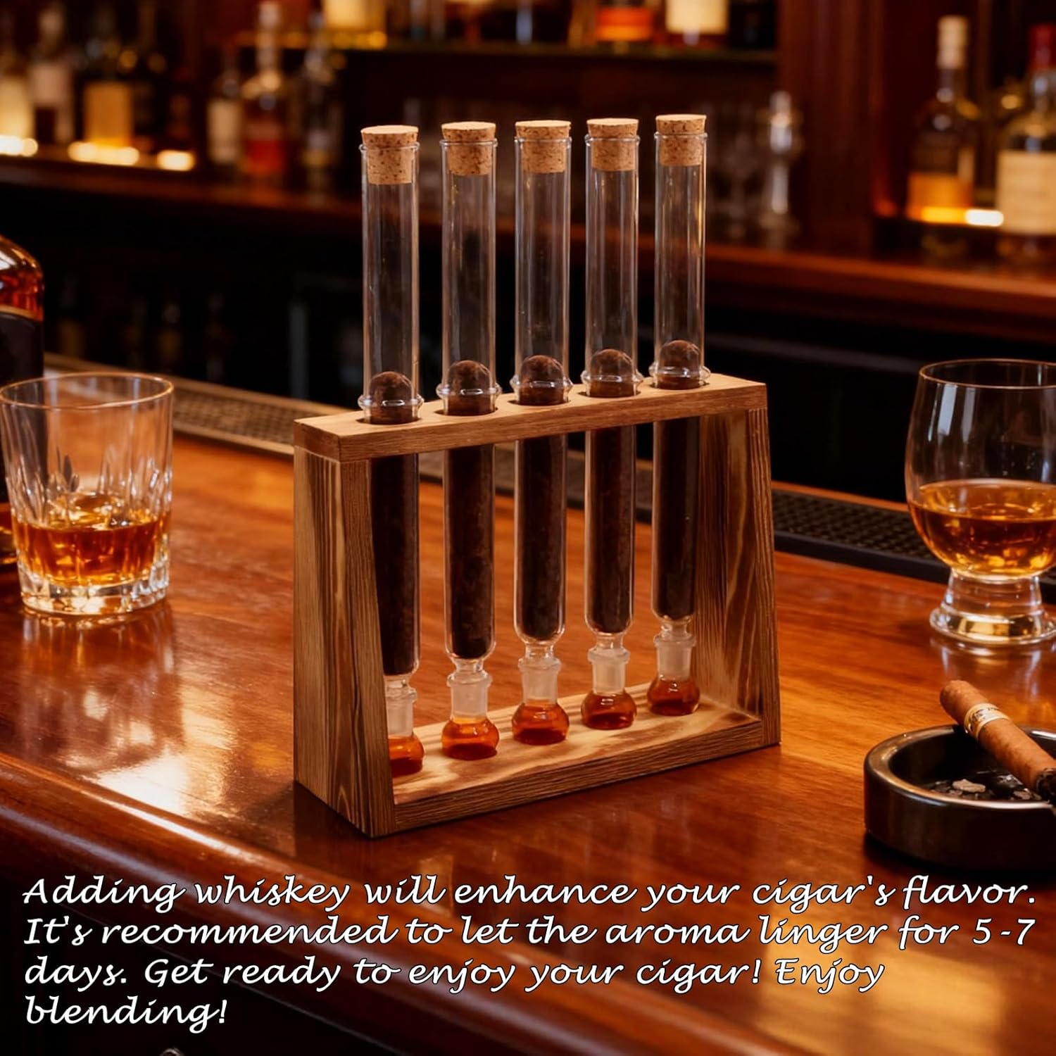 Glass Cigar Humidor Tube Set with Aromatherapy Design,Cigar Accessories, for Men,Glass Cigar Tubes with Wooden Plug & Ball Base,Cigar Case for Ring Gauge 34–50