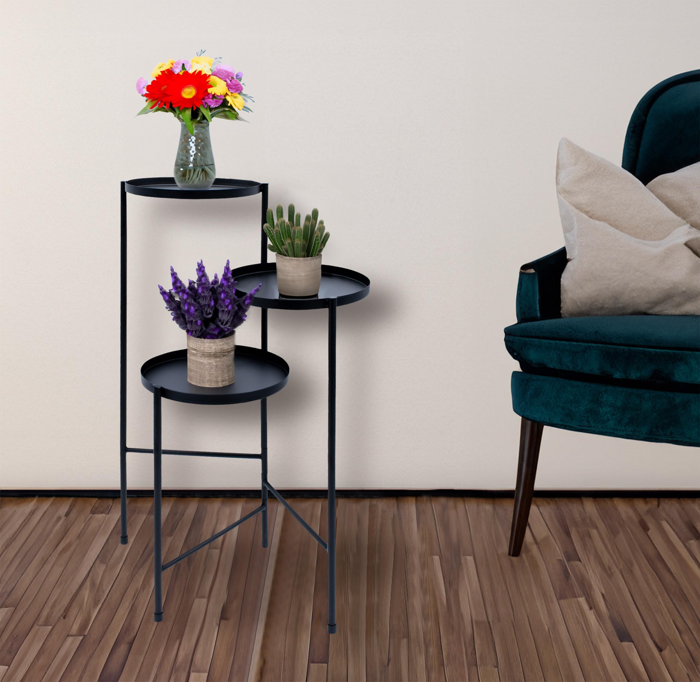 Spetebo Supporto per fiori in metallo, colore nero, set da 3 pezzi, fioriera in metallo