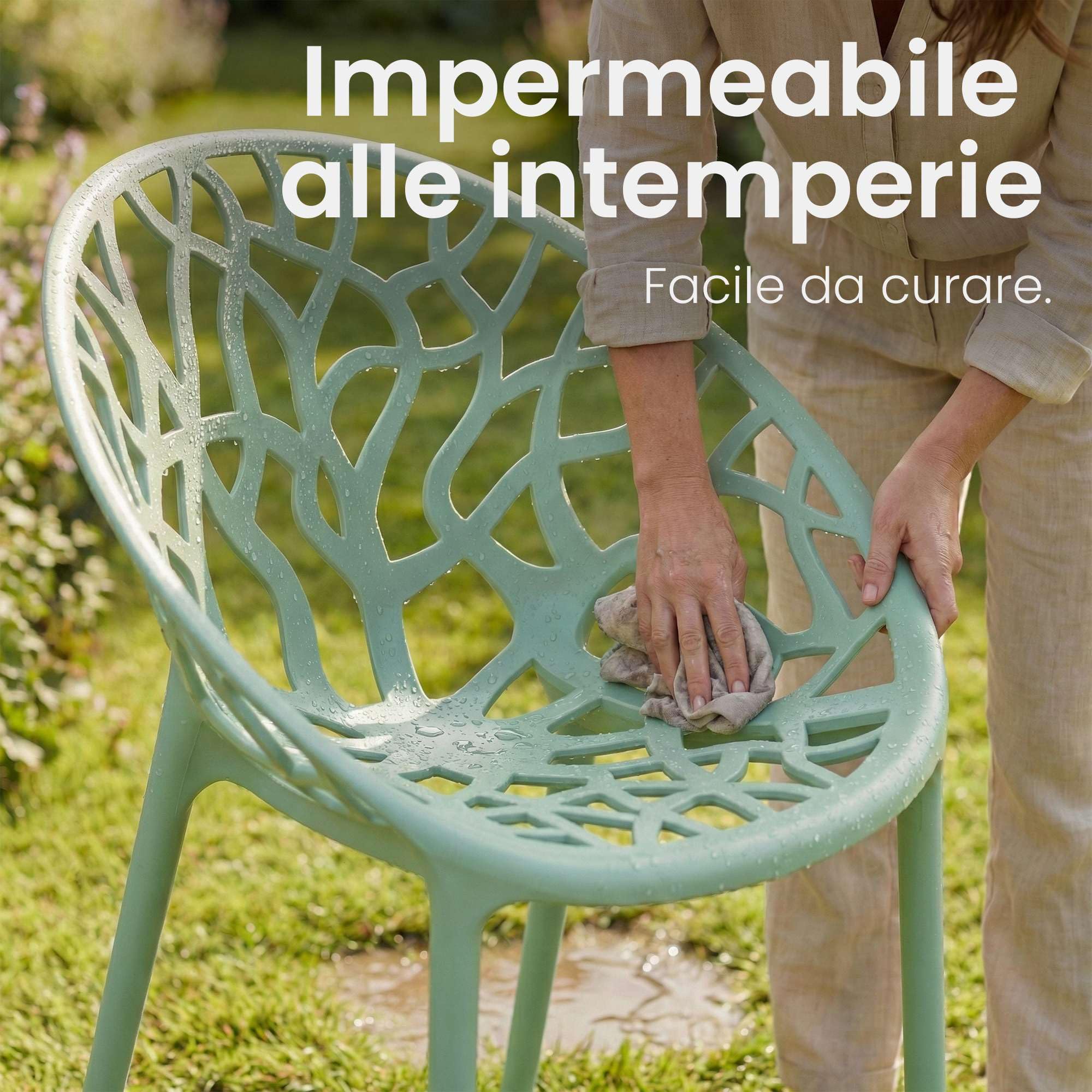 CLP Sedie da Giardino Hope, Set da 2 Impilabili, Resistenti Intemperie e Raggi UV, Poltroncine per Esterno in Plastica con Braccioli, Max 150 kg Colore:verde chiaro