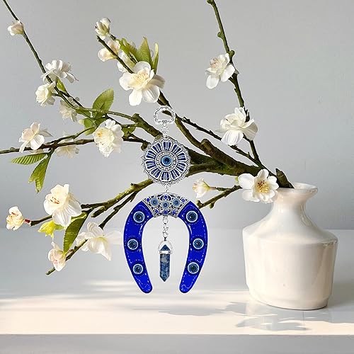 Miniatura 3 de LUCKBOOSTIUM Adorno colgante de mal de ojo con colgante de herradura y cristal azul y gema de sodalita Abalorios de buena suerte y regalos