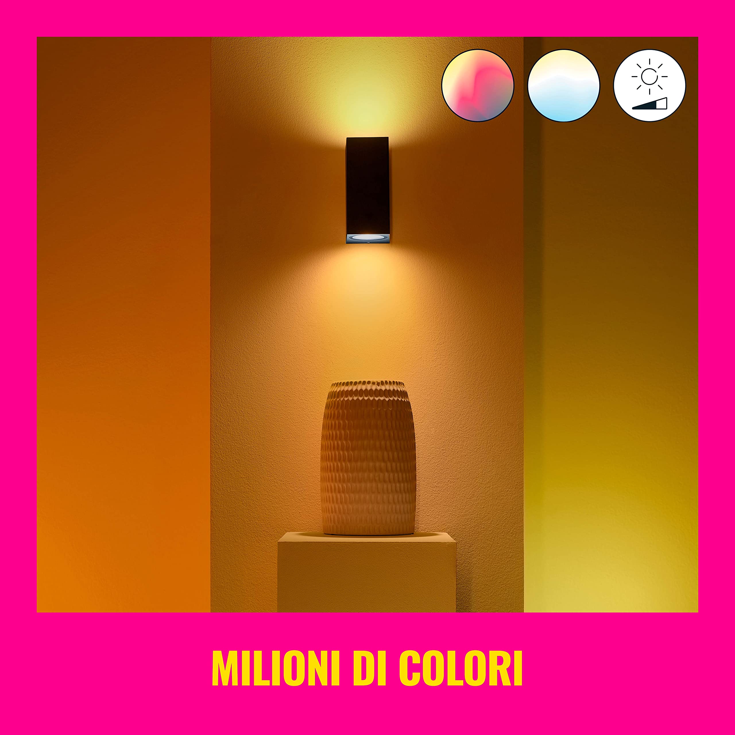 WiZ Lampada da Parete Smart Up and Down, 2 Punti Luce, Luce Bianca e Colorata, 2x5W, Wi-Fi, , Nero, Tecnologia SpaceSense, Controllo Vocale (Alexa, Apple HomeKit, Google Home)