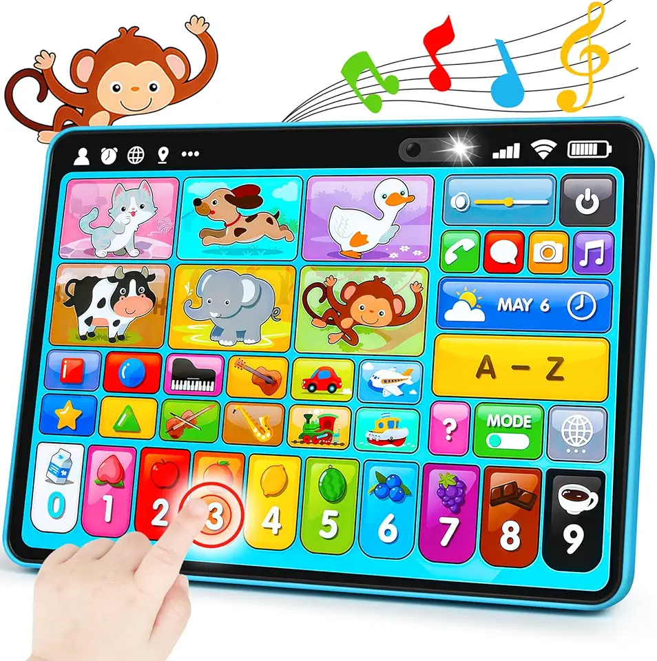 Trilingual Learning Toy Tablet with Music &amp; Sound, Montessori Speech Musical Therapy Toys, Gifts for Boy, Girl, Baby, Toddler, for Age 1, 2, 3 Year Old (12-18 Months)
