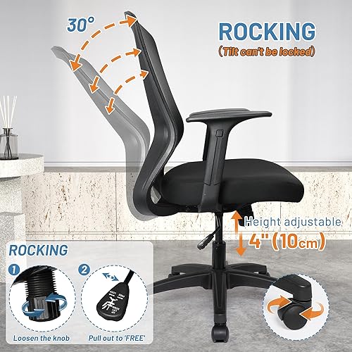 Miniatura 4 de Silla ergonómica giratoria cómoda para el hogar, oficina, oficina, escritorio, con altura ajustable, soporte lumbar para personas grandes, estudio y