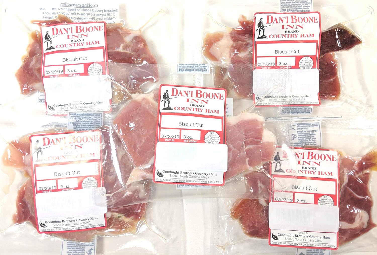 Dan'l Boone Inn Brand Country Ham Biscuit Cut 5-3oz Packs