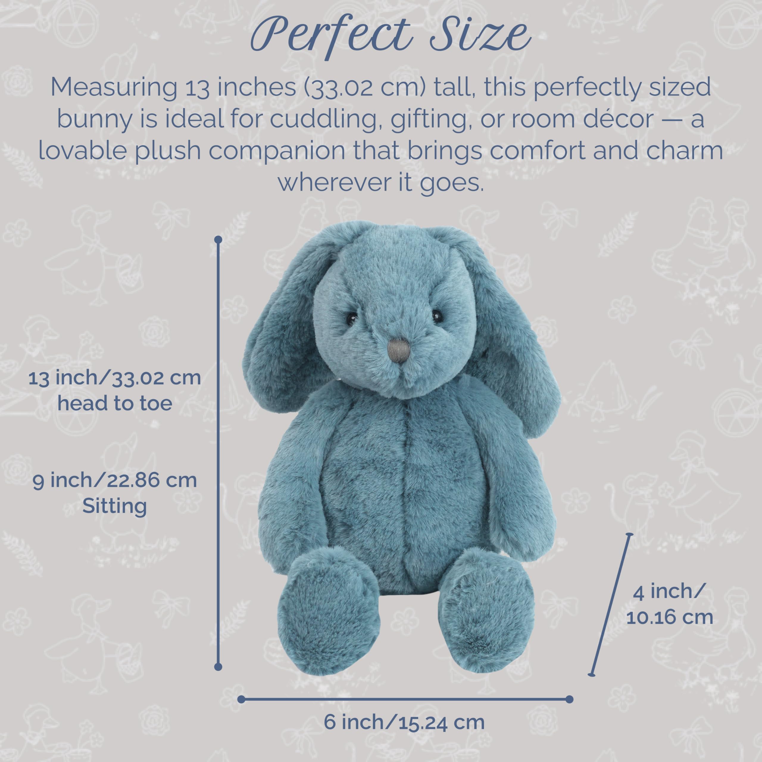 MON AMI Blue Bunny 13-Inch Stuffed Rabbit for Boys & Girls, 13 x 6 x 4 inches - Image 3