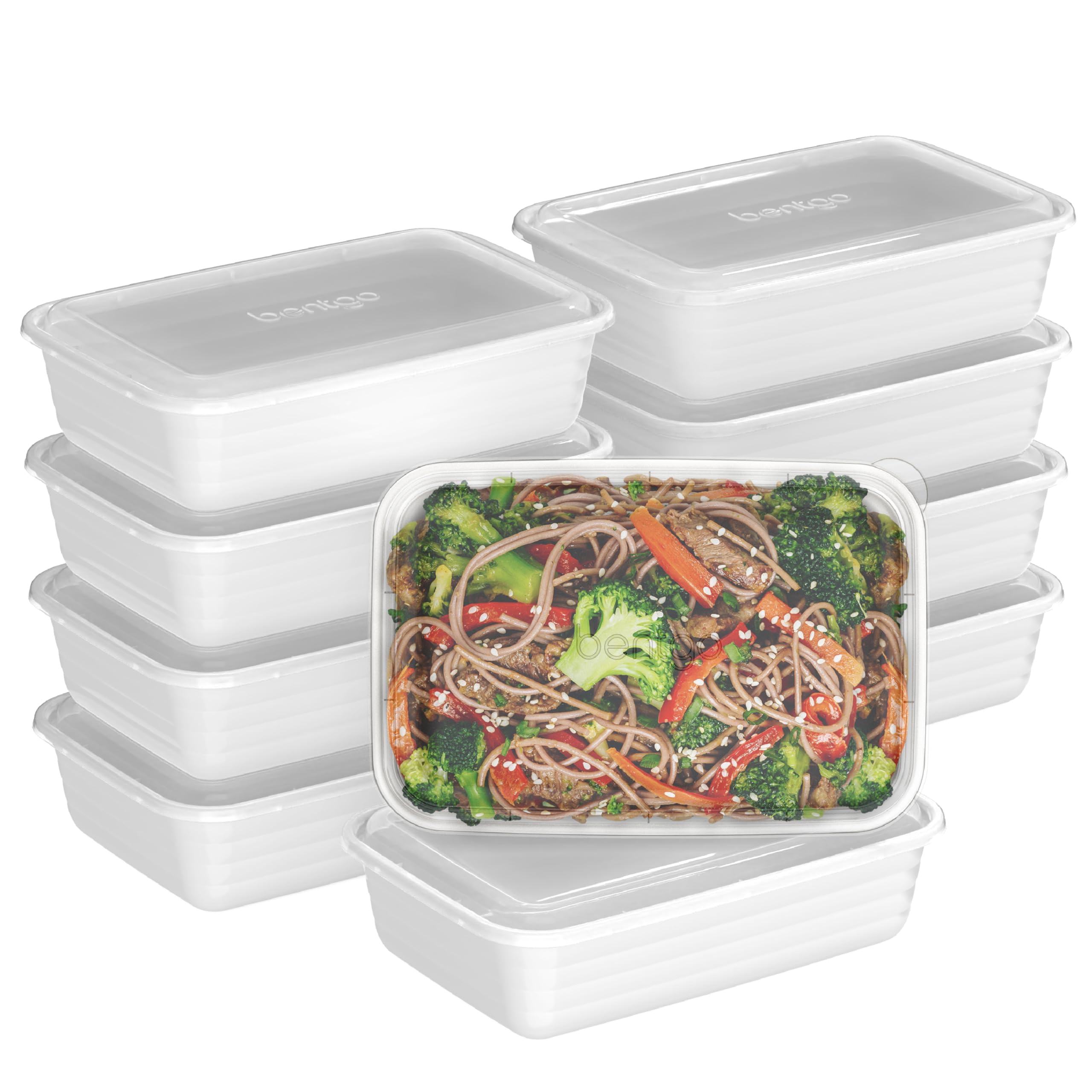 20-Piece Lightweight, Durable, Reusable BPA-Free 1-Compartment Containers - Microwave, Freezer, Dishwasher Safe - White
