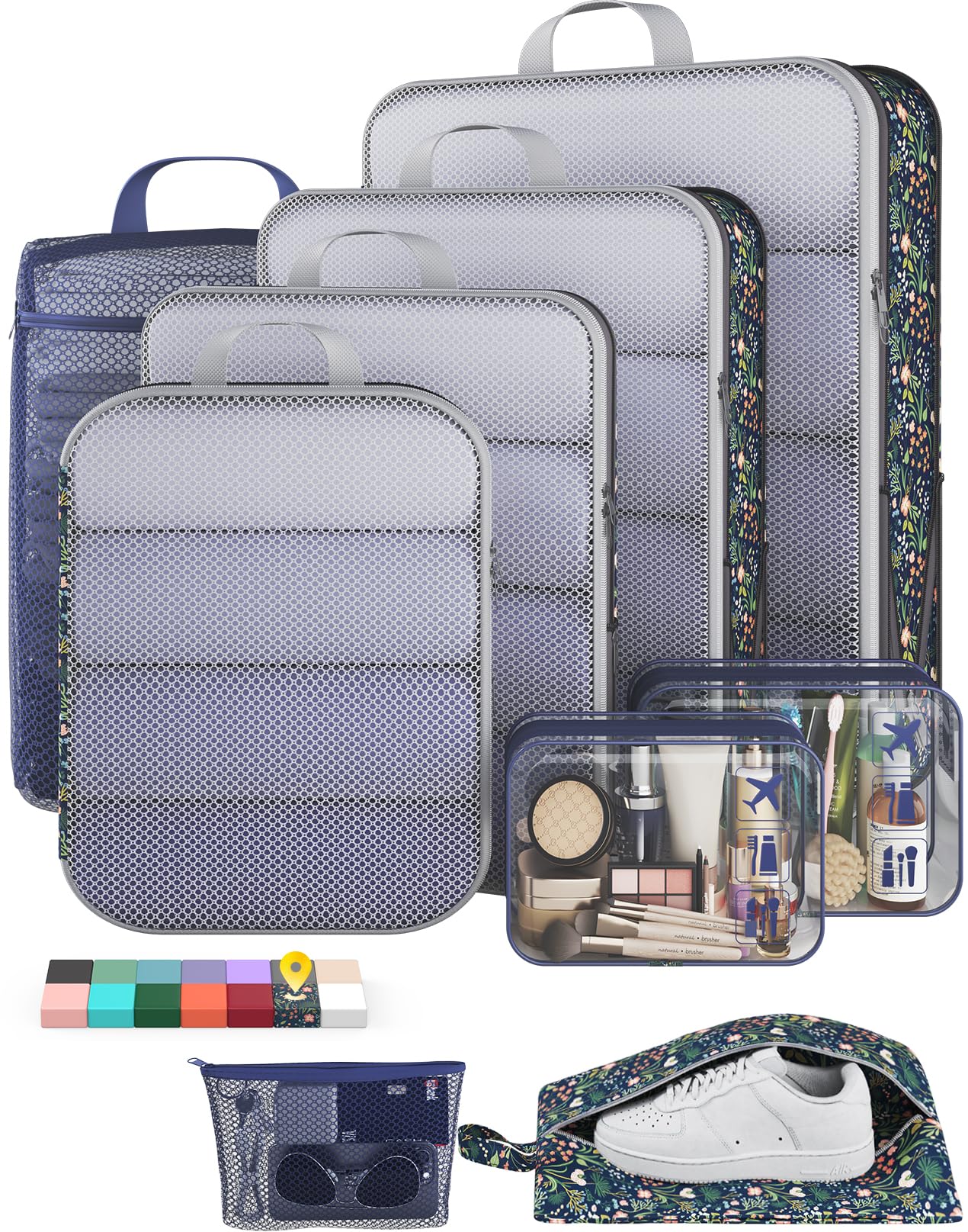 Veken 9/11 Set Compression Packing Cubes for Travel Essentials,Compressible Expandable Large Luggage Suitcase Organizer Bags for Clothing,Durable