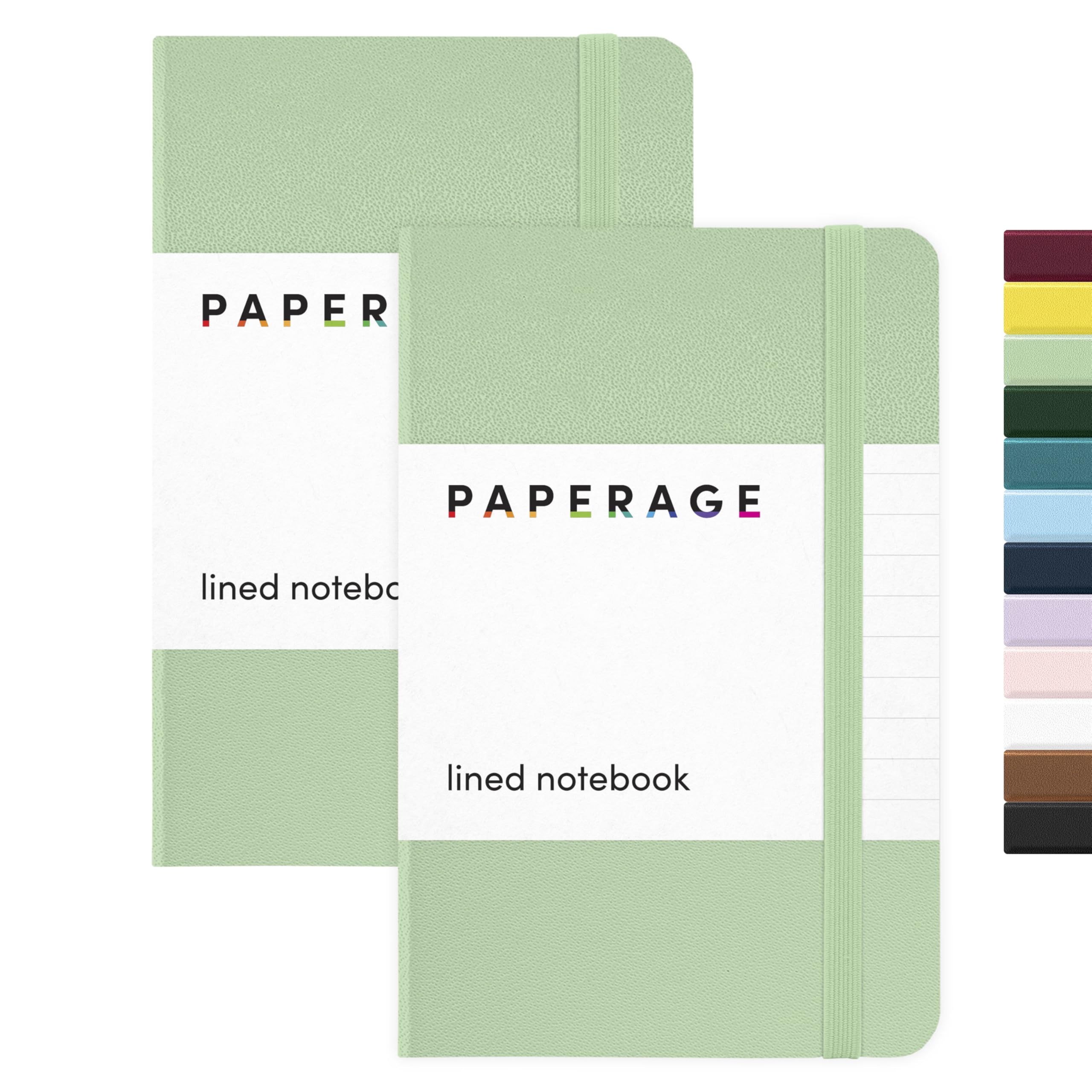PAPERAGE Lined Pocket Journal Notebook, 2 Pack, (Sage Green), 160 Pages, Small Notebook, 3.6 inches x 5.6 inches - 100 GSM Thick Paper, Hardcover