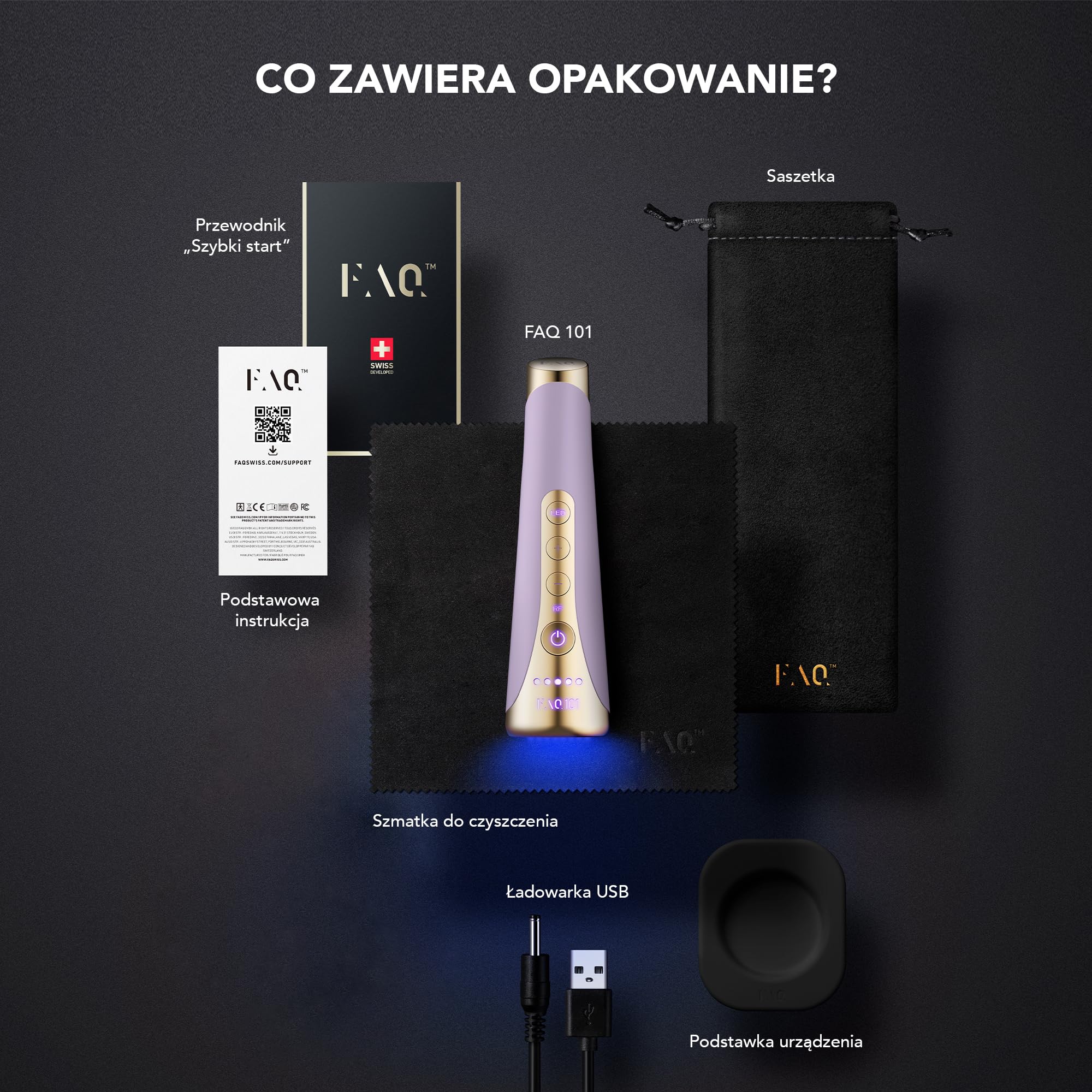 FAQ 101 Ametyst RF & LED urządzenie do twarzy - czerwone i niebieskie | Urządzenie do twarzy RF, masaż twarzy LED, czerwone światło, niebieskie światło, z aplikacją, promieniami skóry, pulsacjami