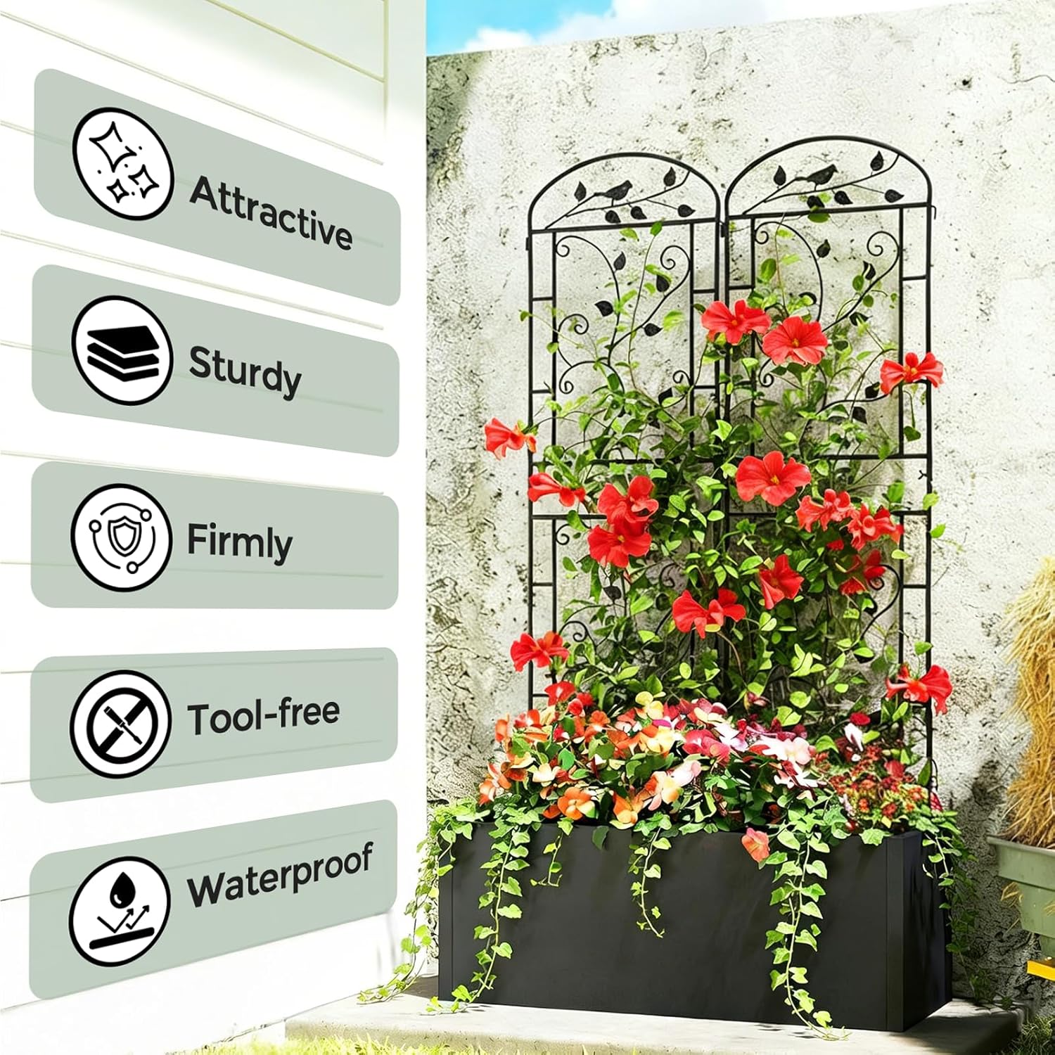 Garden Trellis for Climbing Plants, 2 Pack 71x20 in Metal Trellis with Black Coating, Tall Climbing Support for Rose Vines Clematis Flowers Vegetables Fruits - Plant Trellis Outdoor