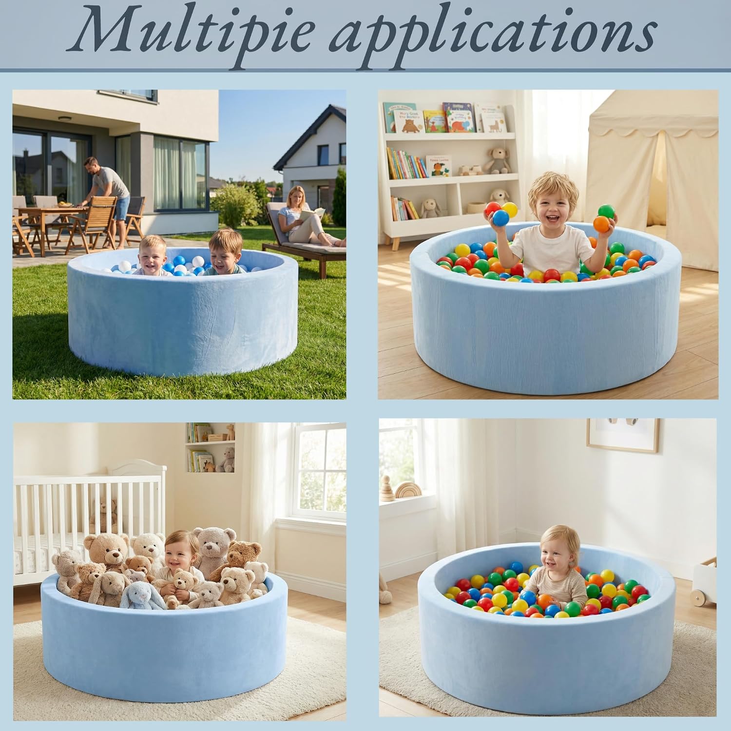 Foam Baby Ball Pit, 35.4"x 11.8" Ball Pits for Toddlers, Soft Round Kiddie Playpen Ball Pool for Kids with Soft Memory Sponge, Ideal Gift for Babies Indoor and Outdoor Game,Blue(Balls not Included)