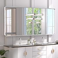 Vista 110 de TETOTE Espejo de marco negro de 16 x 24 pulgadas, espejo de tocador de baño para pared, moderno espejo rectangular de esquina redonda con marco