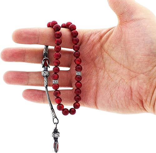 Miniatura 4 de 1000 quilates de plata turco kazaz coral piedra islámica 33 cuentas de oración Tasbeeh Rosario