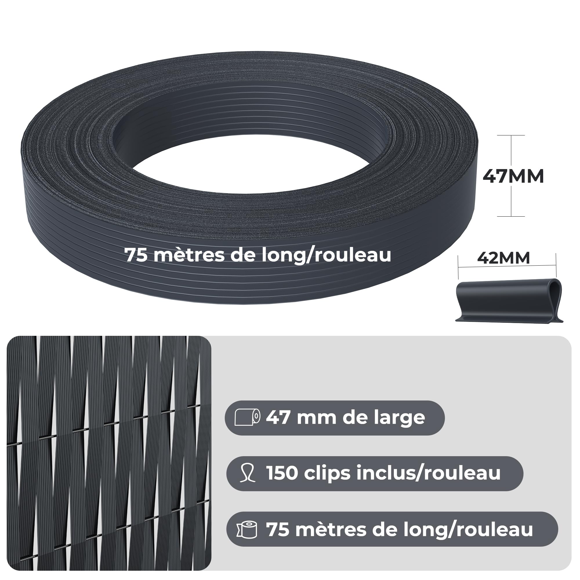 JORON - Kit de láminas de PVC (4,7 cm x 150 m), color negro