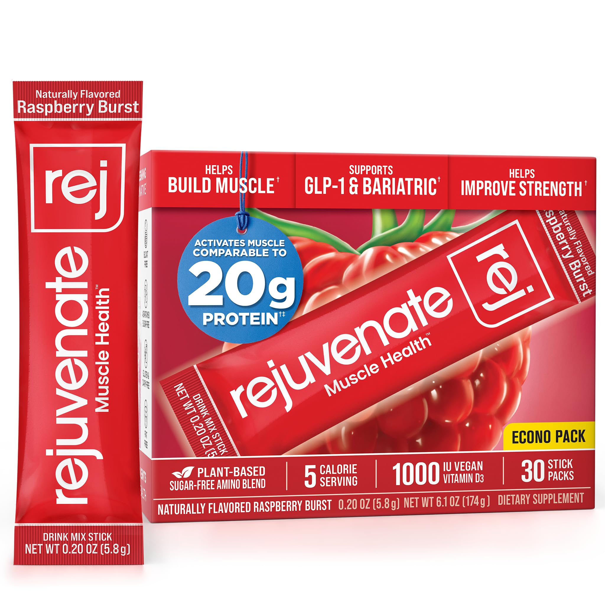 Rejuvenate Muscle Health — Suplemento de aminoácidos essenciais em pó, sabor Raspberry Burst, 30 porções