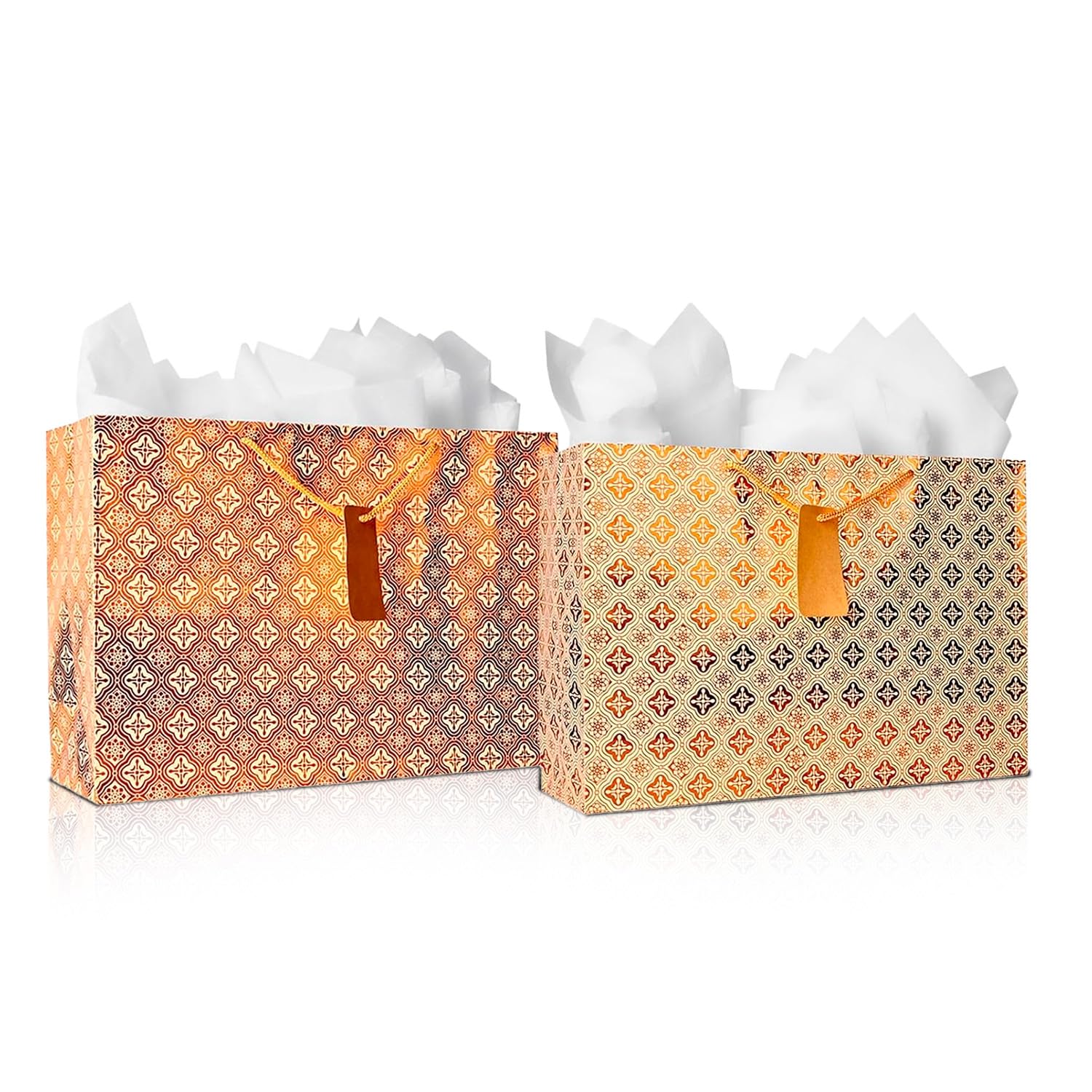 KidsyWinsy Pack Of 5 Copper Foil Gift Bag (Large,16 * 5 * 11 Inches) With Tissue & Thank You Card-Paper Gift Bags | Return Gift Bags For christmas, Baby Shower, Festive Gifting, Birthday, Wedding