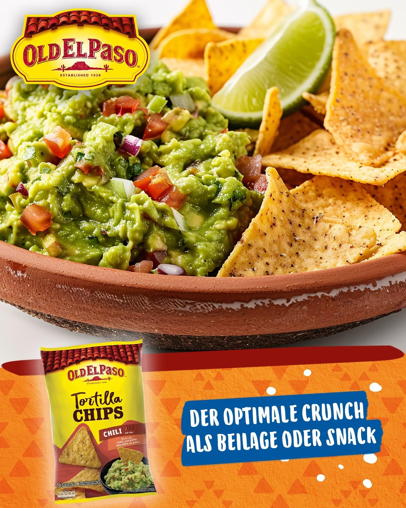 Old El Paso Tortilla Chips Chili – Tortilla Chips mit Chili-Geschmack aus Mais gebacken – Glutenfrei – 1 x 185 g