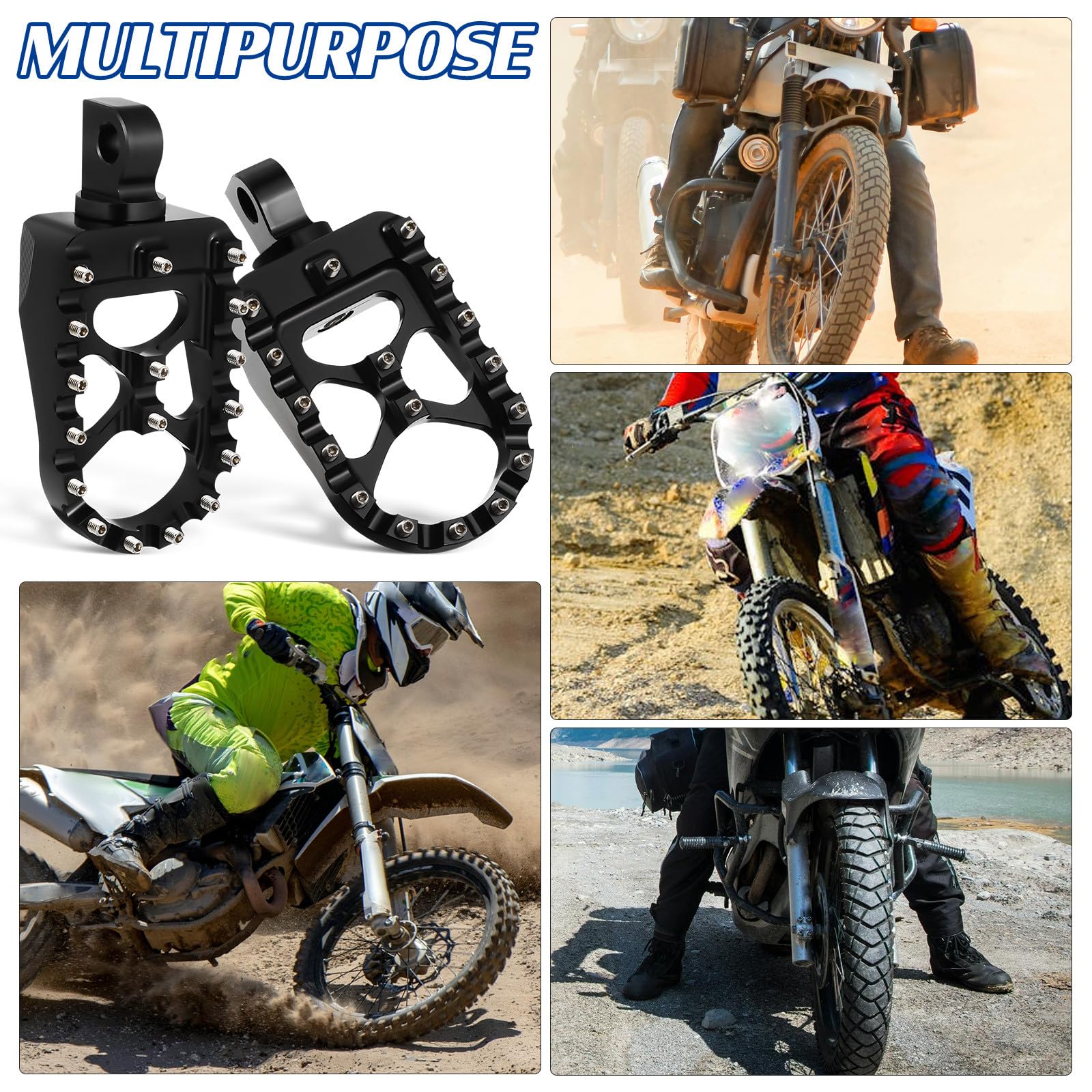 GALPADA Estriberas de Aleación de Aluminio para Motocross y Motocicleta, Alta Resistencia y Compatibilidad Amplia, 1 Par de Pedales Reposapiés para Off-road