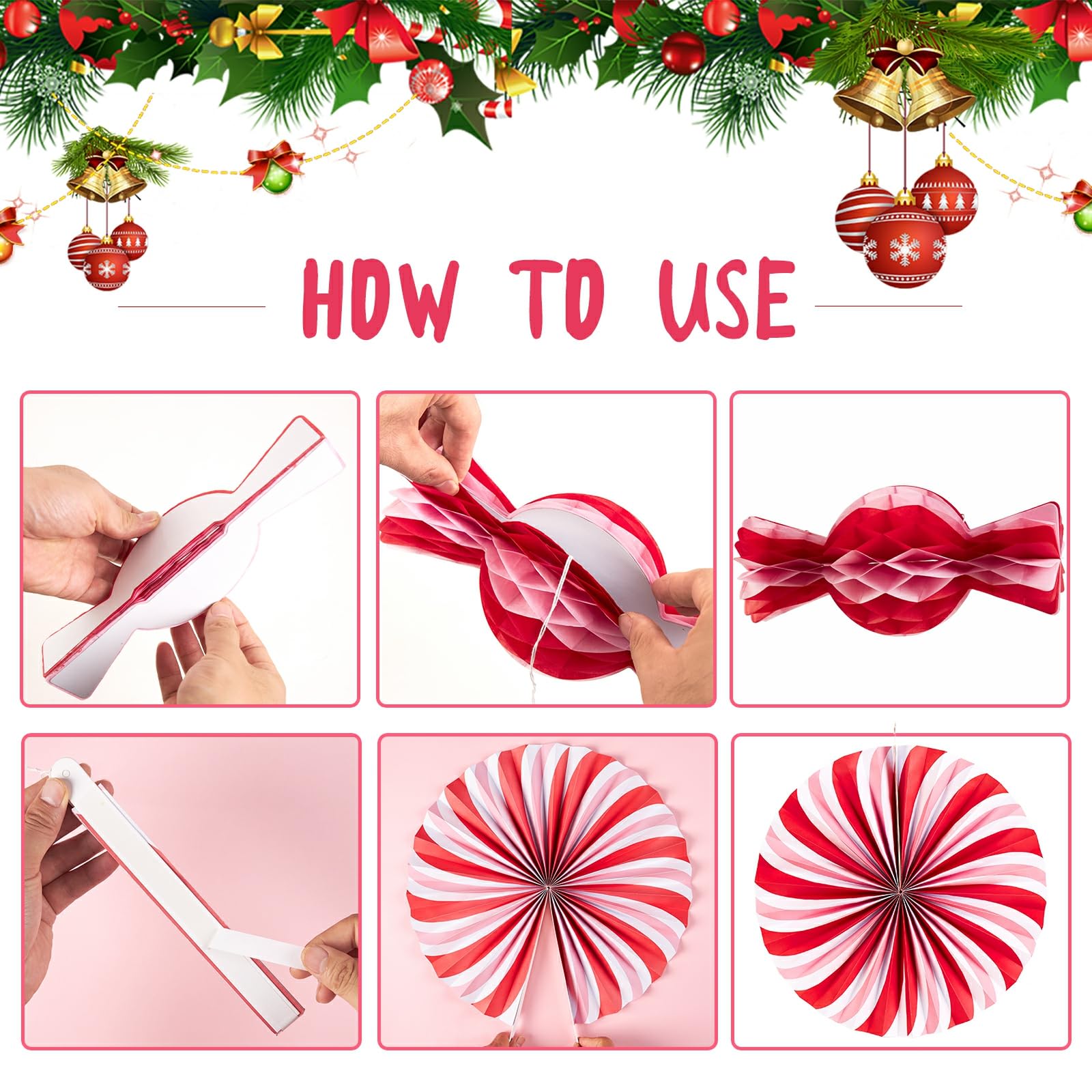 SUNBEAUTY Candy Party Decorations Pastel Paper Fans Decorations Hanging Paper Fans with Candy Red and Green Hanging Ceiling Wall Decor for Children Birthday Party Backdrop Classroom Decorations - Image 4