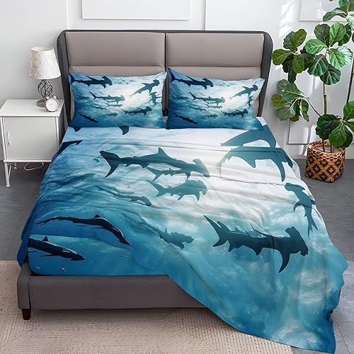 Miniatura 10 de Juego de sábanas de 4 piezas para cama de agua de mar morada, diseño de delfín, estilo Synthwave, para niños, decoración de habitación, sábana