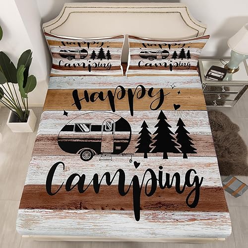 Vista 17 de Juego de sábanas para cámper tamaño matrimonial para niños y niñas, sábanas de madera para adolescentes de Happy Camping Farm, accesorios de Multi 04