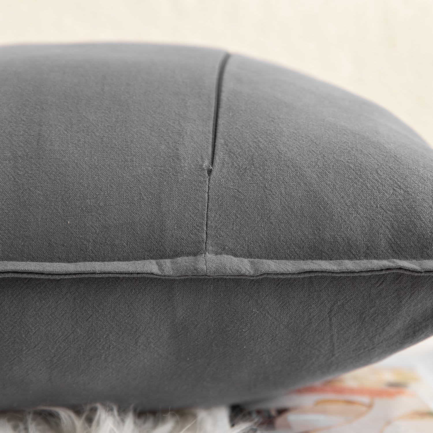 MANDIOO Pack of 2 Neutral Cotton Throw Pillow Covers Solid Decorative Couch Pillow Covers Boho Farmhouse Cushion Covers Home Decor for Sofa Living Room Bed Bedroom 24 x 24 Inch Grey