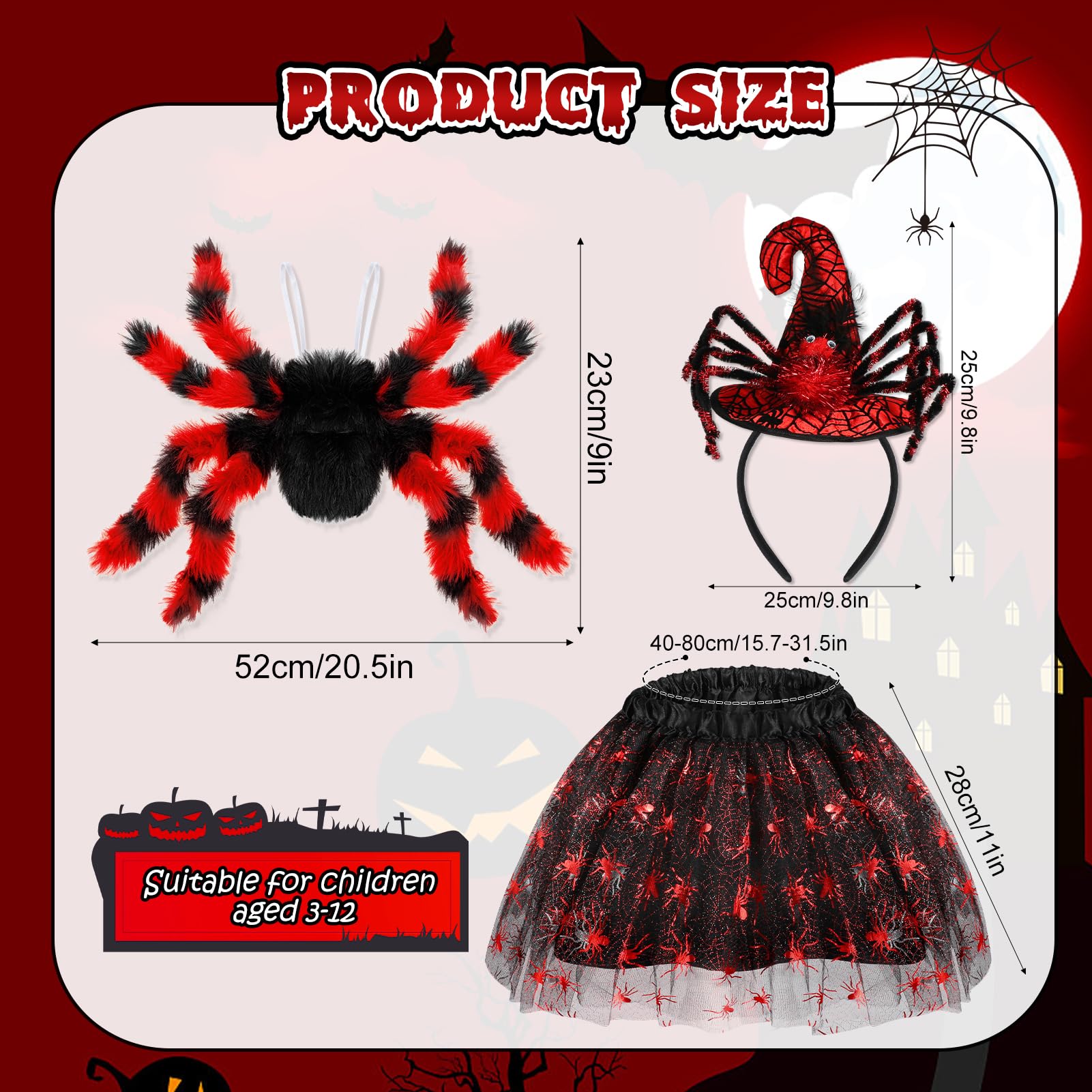 Hifot Spider Costume for Kids - Spider Wings Tutu Skirt, Spiderweb Headband Set - Girls Halloween Costume & Cosplay Party - Image 2