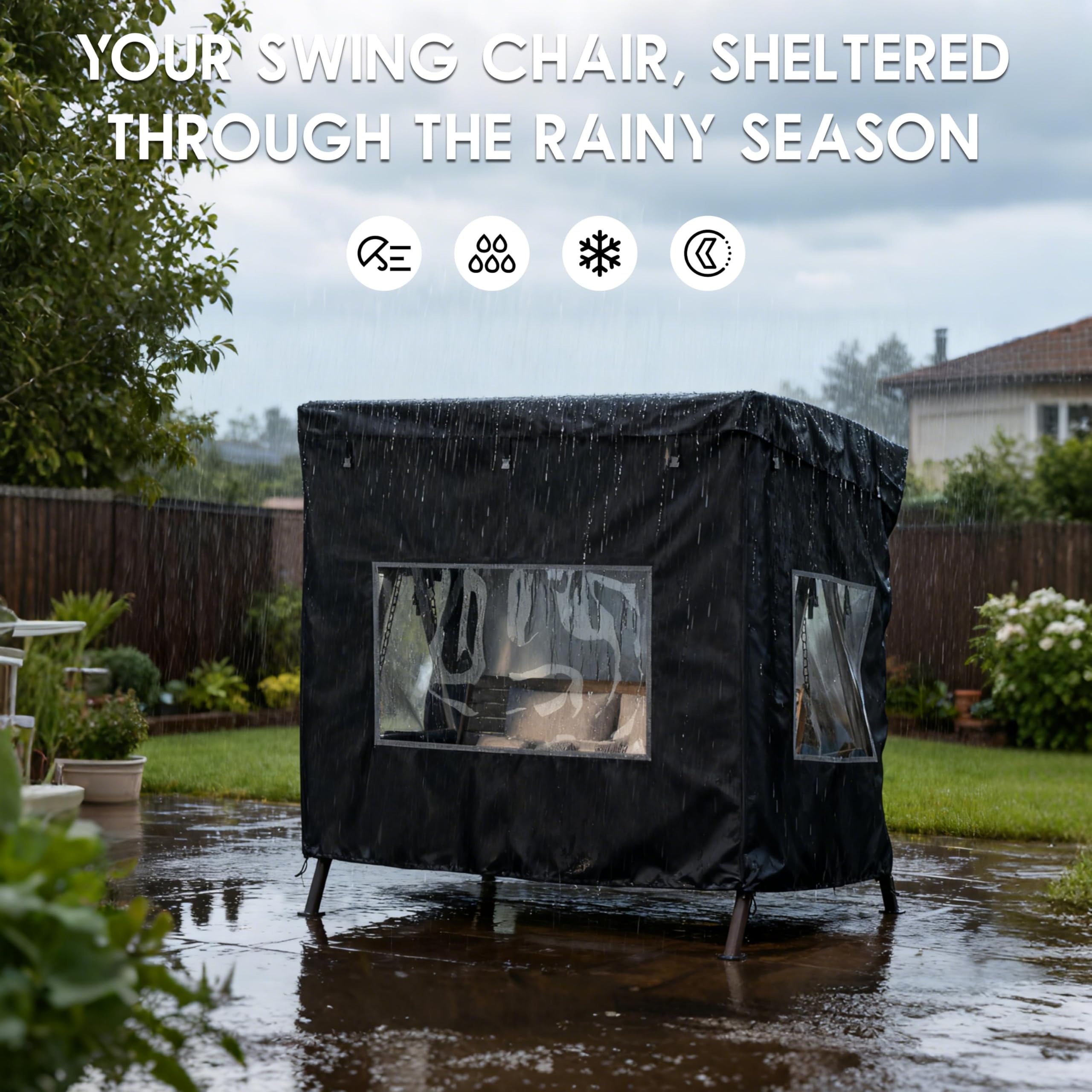Funda para columpio al aire libre, (87 x 60 x 72 pulgadas), funda para hamaca de 3 plazas para exteriores, funda para silla de columpio, hamaca de jardín, con ventana de visualización
