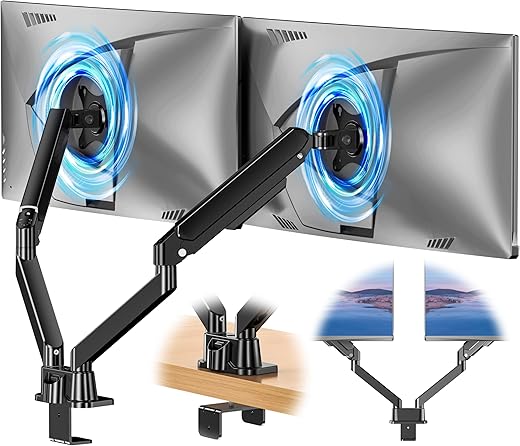 HEYMIX Dual Monitor Arm, Adjustable Computer Monitor Arm Gas Spring Swivel Dual Monitor Mount, Dual Arm Gas VESA Monitor Stand for 13“-32‘’ LED/LCD…