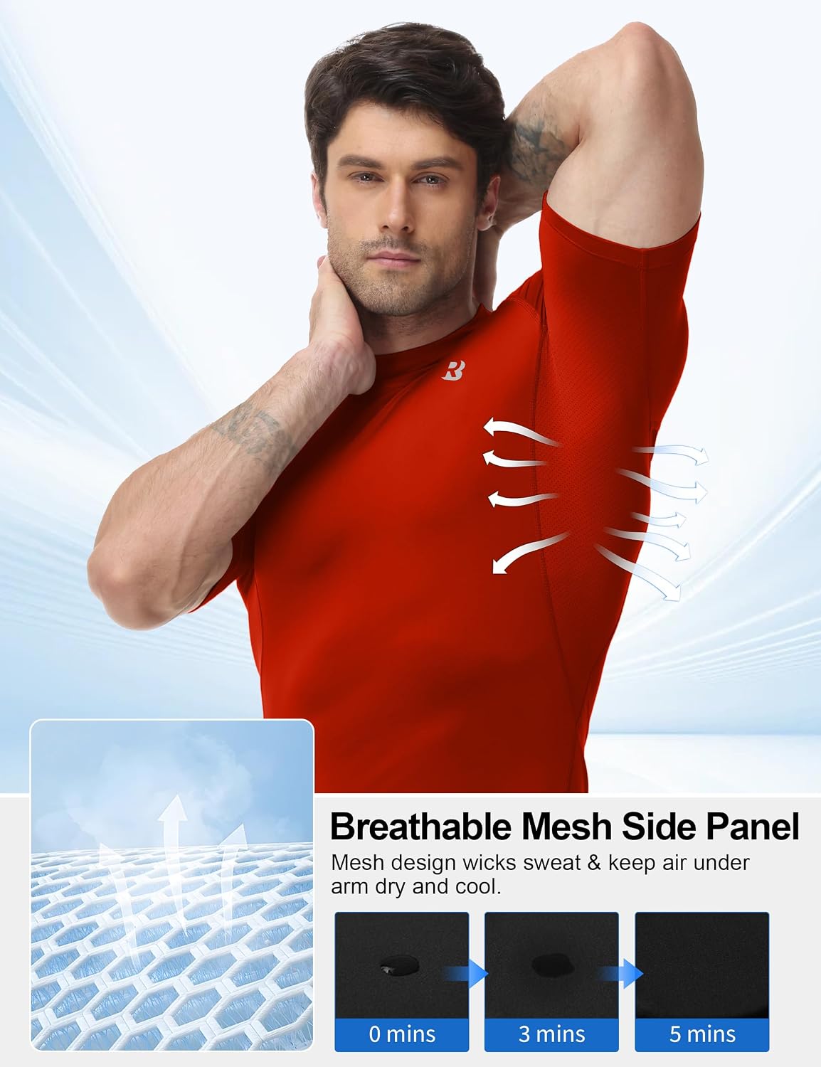 Roadbox Men's Mock Turtleneck Compression Shirt Short Sleeve Base Layer Red