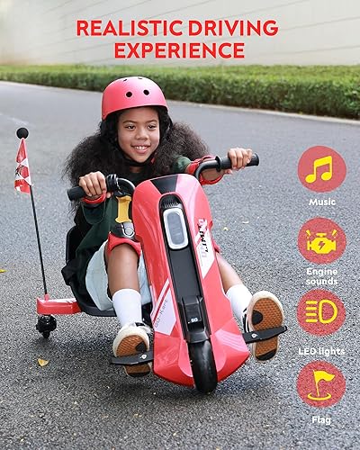Miniatura 6 de Carrito de deriva, Go Kart eléctrico de 12 V para niños de 6 a 12 años, giro de 360 con música, Bluetooth, 3 asientos ajustables, antivuelco, máximo