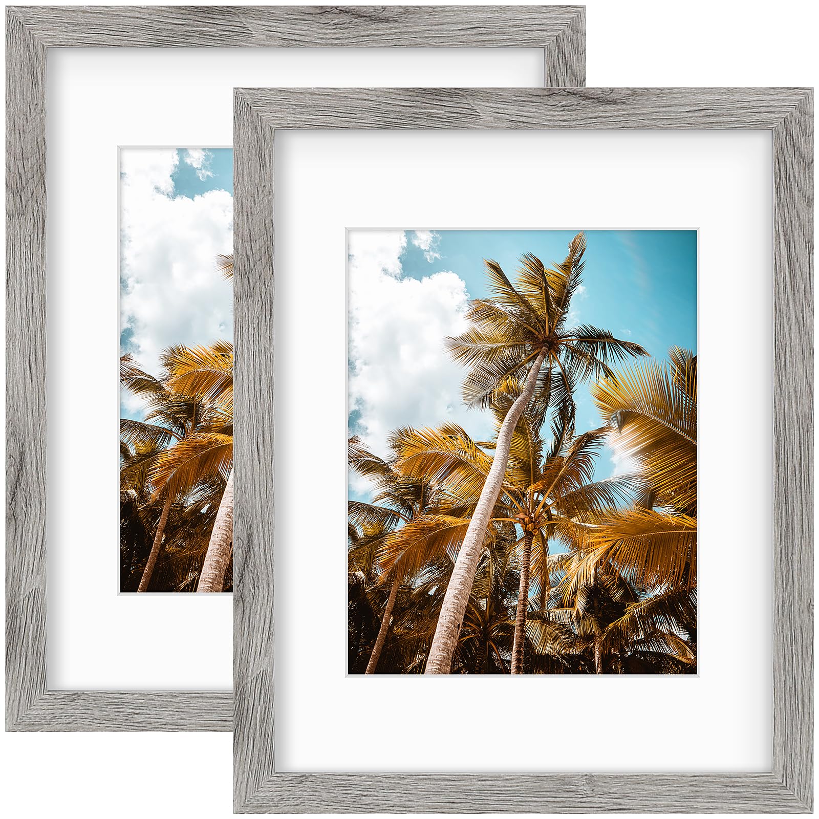 Frametory 2 Pack 11x14 Grey Picture Frame with Real Glass Mat for 8x10