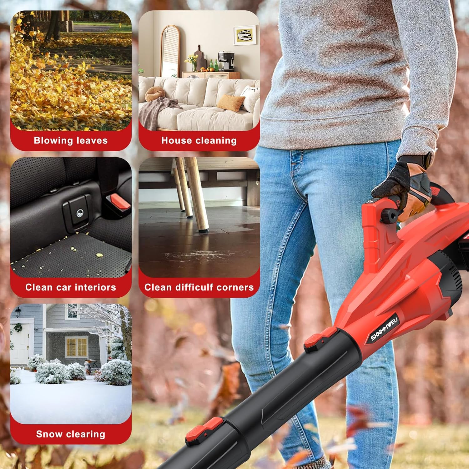 Cordless Leaf Blower 800CFM - Electric Leaf Blower Lightweight with 2 x 4.0Ah Battery & Dual Socket Charger & 3 Tubes & 6 Speeds & Turbo Mode for Lawn Care Patio Yard Roof Garage Dust Snow