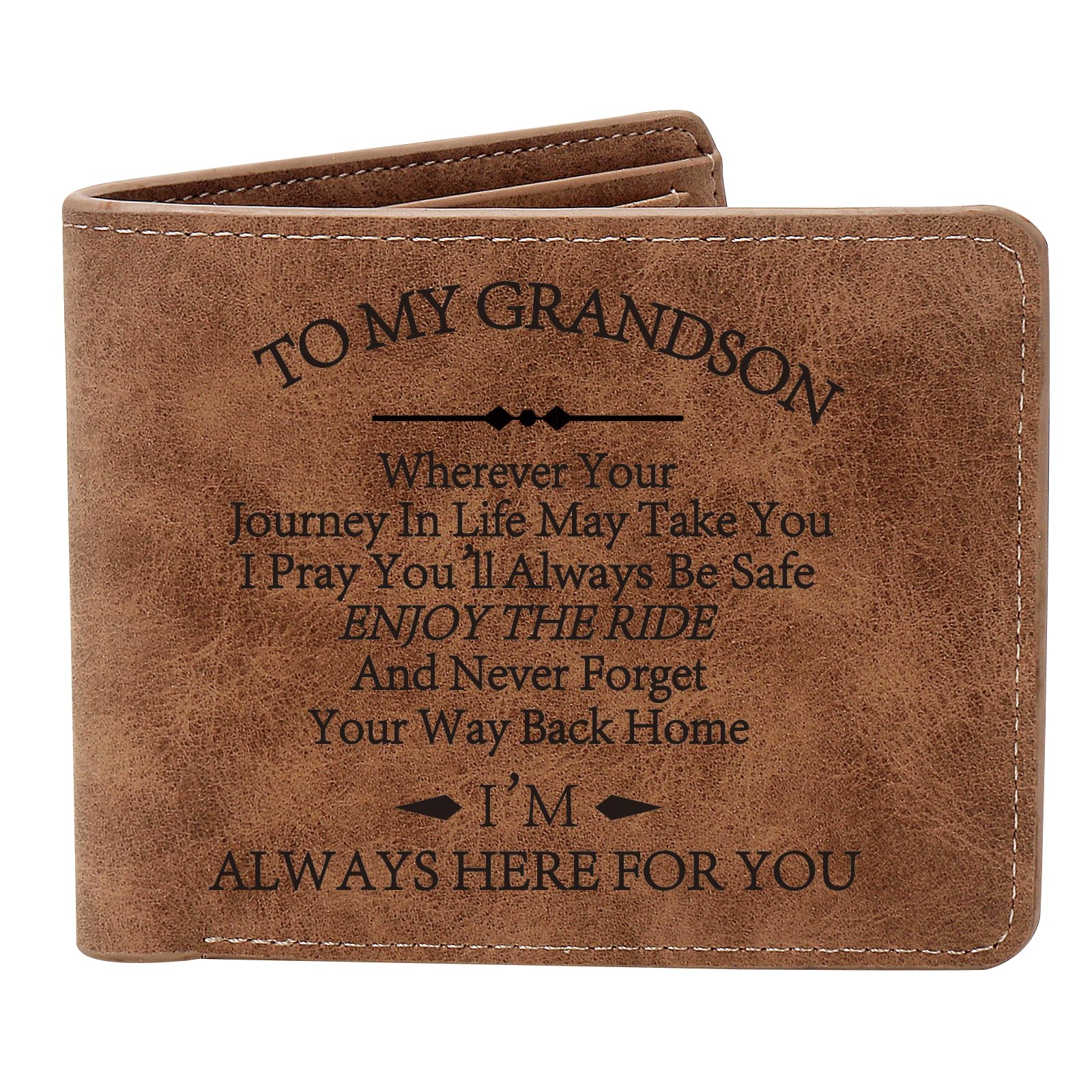 THTCSQ Leather Wallet Engraved Personalized for Grandson, Birthday & Graduation Gifts