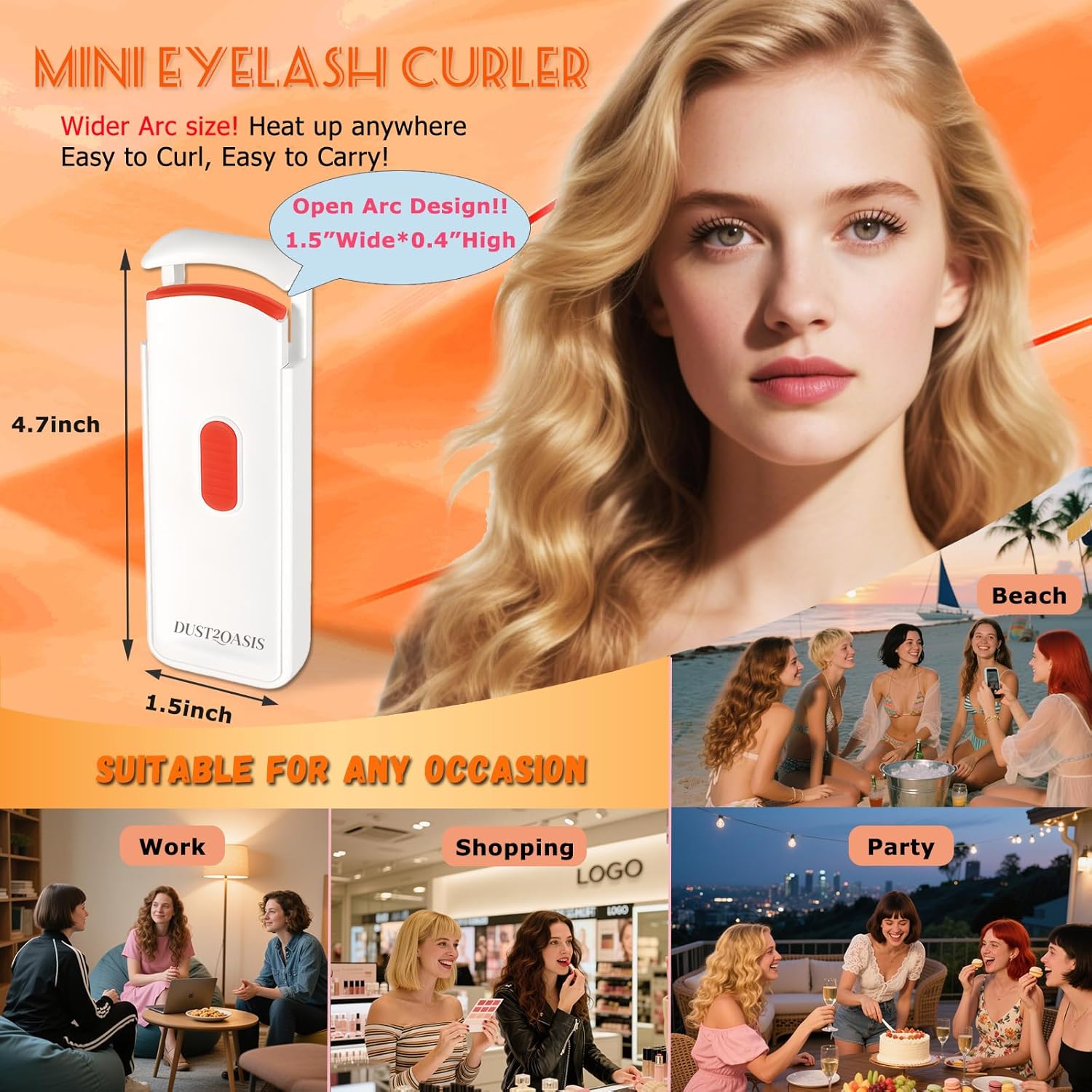 Heated Eyelash Curler - Heated Lash Curler - 24H Long Lasting Electric Eyelash Curler Wide Open Dual-Arc Design - Type-C Rechargeable Mini Lash Curler Natural Curve for Women - Ivory White - Image 6
