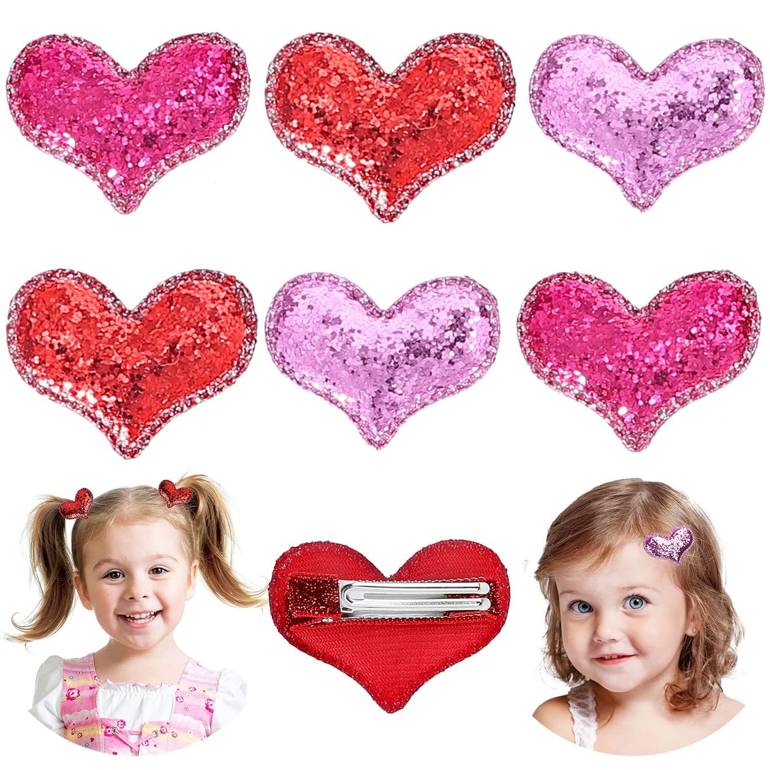 Diversa Kid Girls Heart Shaped Glitter Hair Clips Soft Mini Hair Pins For Baby Girls (Multicolor, Pack of 10 Pcs)