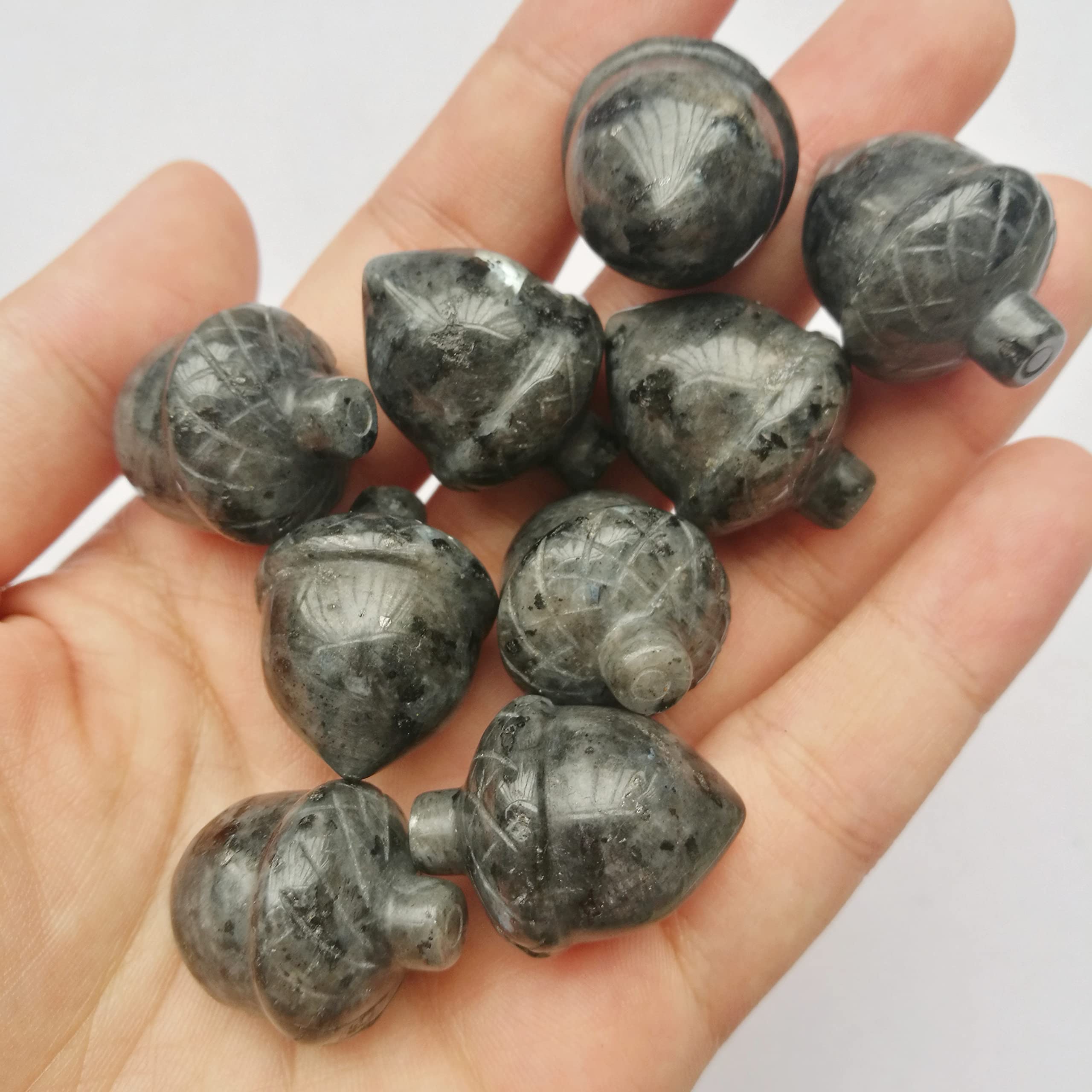 Manekieko 2 Pcs Natural Black Labradorite Pocket Hazelnut Figurine Decor Gemstone,25mm Reiki Balancing Crystal and Healing Palm Stones - Image 2