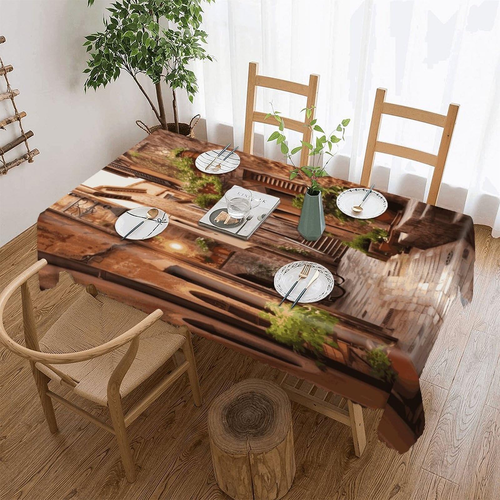 FekiLoot Italian Street Tablecloths for Rectangle Tables Wipeable Spillproof Polyester Table Cloth Wrinkle Free Farmhouse Dining Tables Cover Elegant Vintage Decor Tablecover