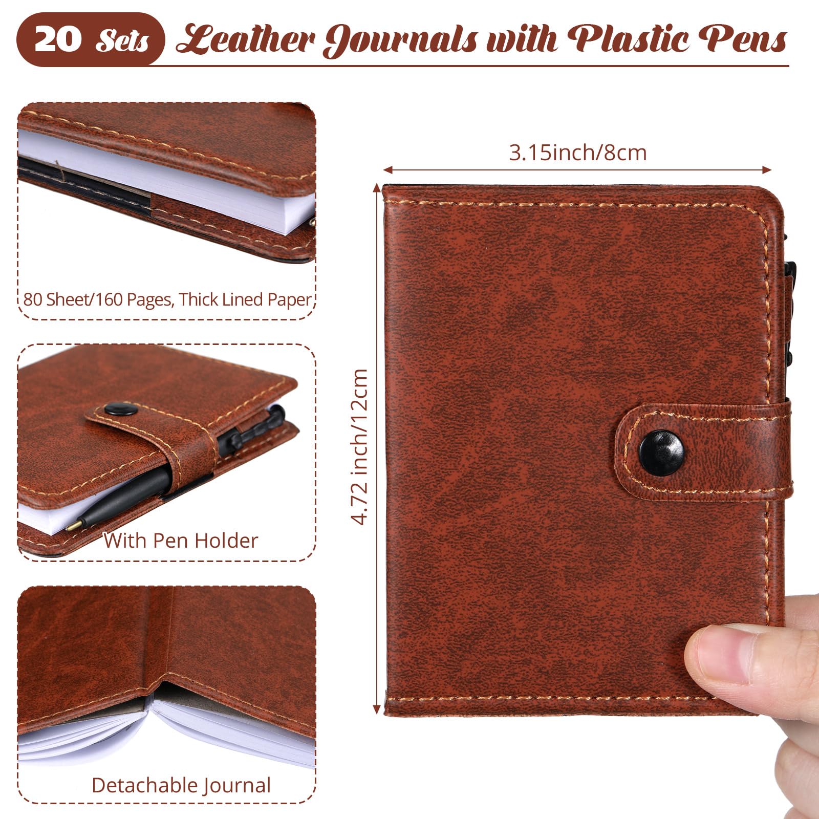 Spakon Lot de 20 carnets de voyage vintage en cuir synthétique avec stylo, cadeaux de reconnaissance des employés, cadeaux pour école, étudiant, enseignant, bureau, équipe, collègue, infirmière