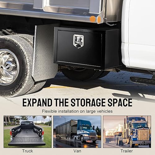 Miniatura 6 de Caja de herramientas de acero negro para camión con mango en T y cerradura, caja de herramientas resistente para camioneta, camión, RV, remolque,